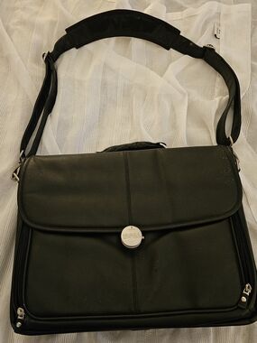 Used Dell Black Leather Laptop Messenger Bag